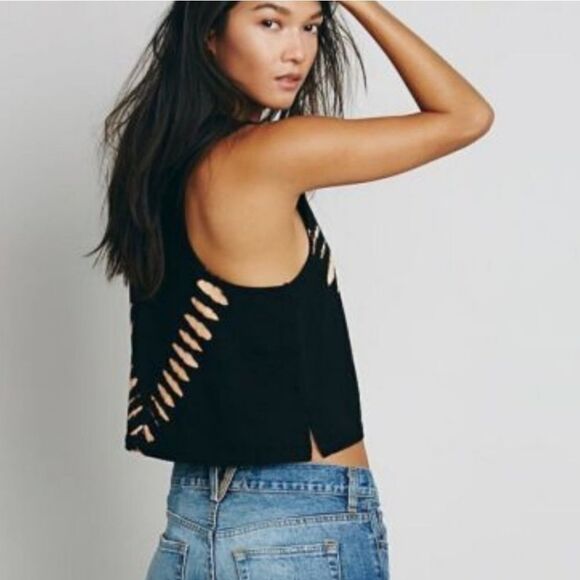 FREE PEOPLE WOMEN'S BLACK DEL RAY TIE DYE SLEEVELESS JERSEY TANK TOP Sz Small - Picture 3 of 7